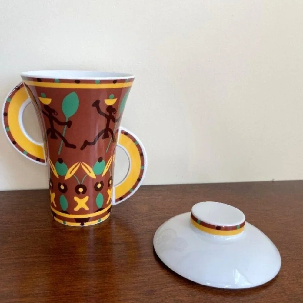 Kahla Germany Porcelain Coffee Tea‎ Mug Tall Cup with Lid Africa Theme Dancers